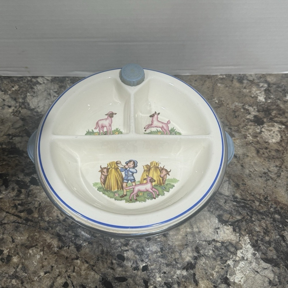 Vintage‎ Bartsch Baby Warming Dish - Little Boy Blue Nursery Rhyme & Pink